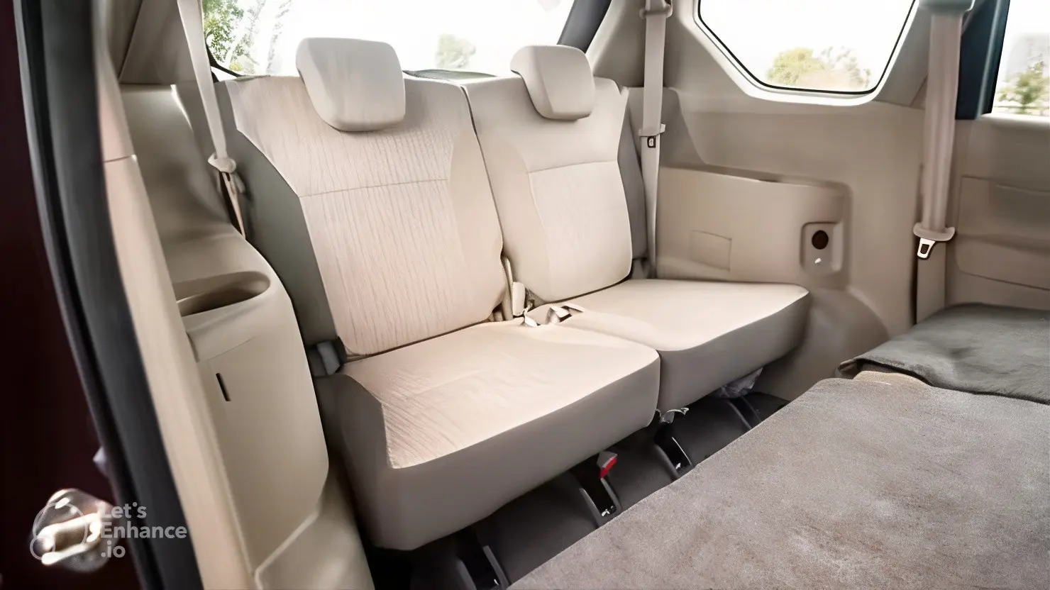 Ertiga car interior and third-row seat view, perfect for airport pickup