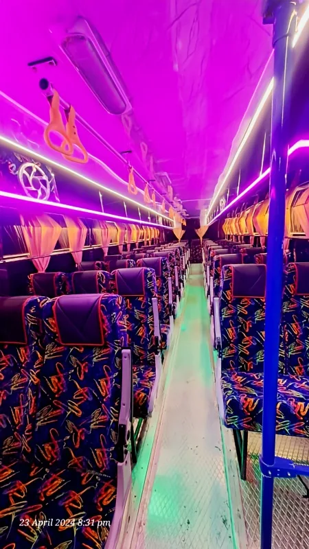 45-seater non-AC bus interior seating view, ideal for student trips