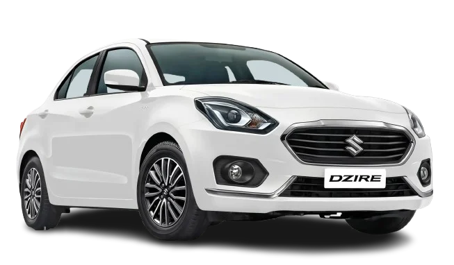 Maruti Suzuki Swift Dzire car rental front view for outstation trips