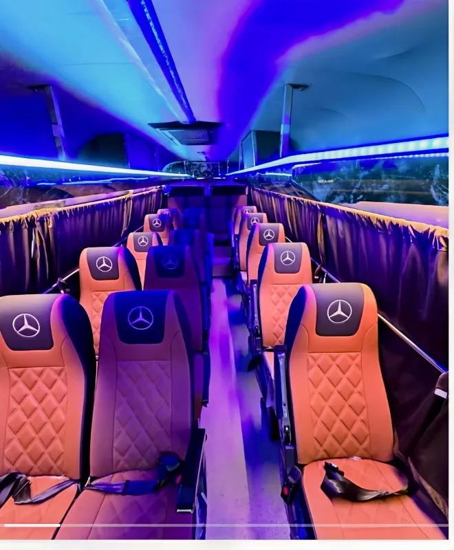 20-seater AC Tempo Traveller bus interior seating view